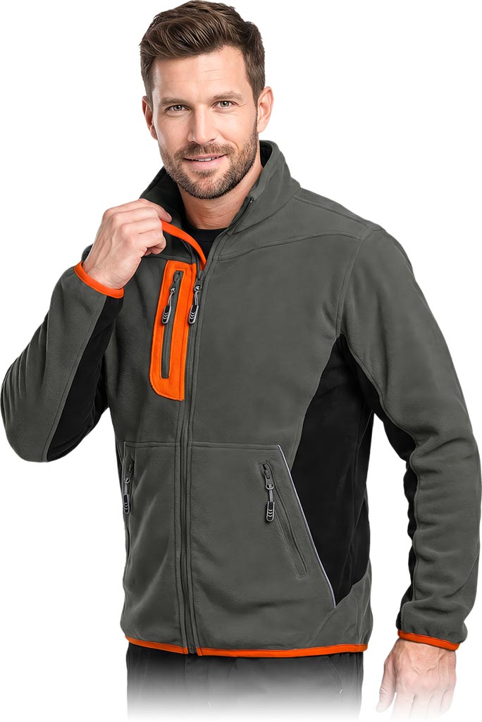 Bluza z Polaru Ochronna L.HOLLMAN ciemnoszaro-czarno-pomarańczowa