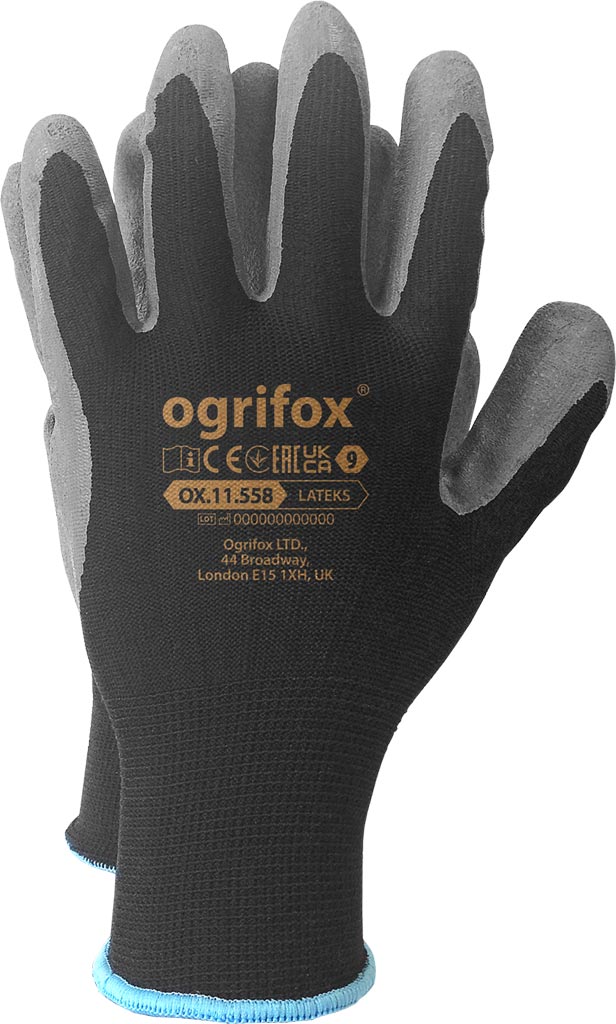 Rękawice Ochronne Ox.11.558 Lateks OGRIFOX czarno-szare