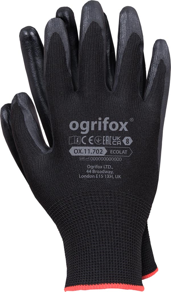 Rękawice Ochronne Ox.11.702 Ecolat OGRIFOX czarno-czarne