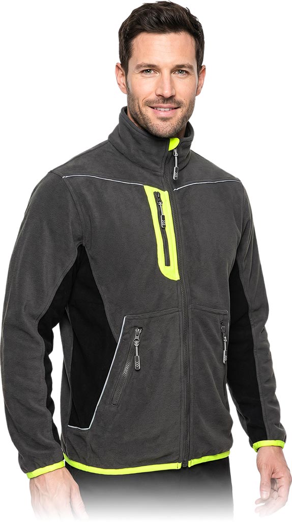 Bluza z Polaru Ochronna L.HOLLMAN ciemnoszaro-czarno-żółta