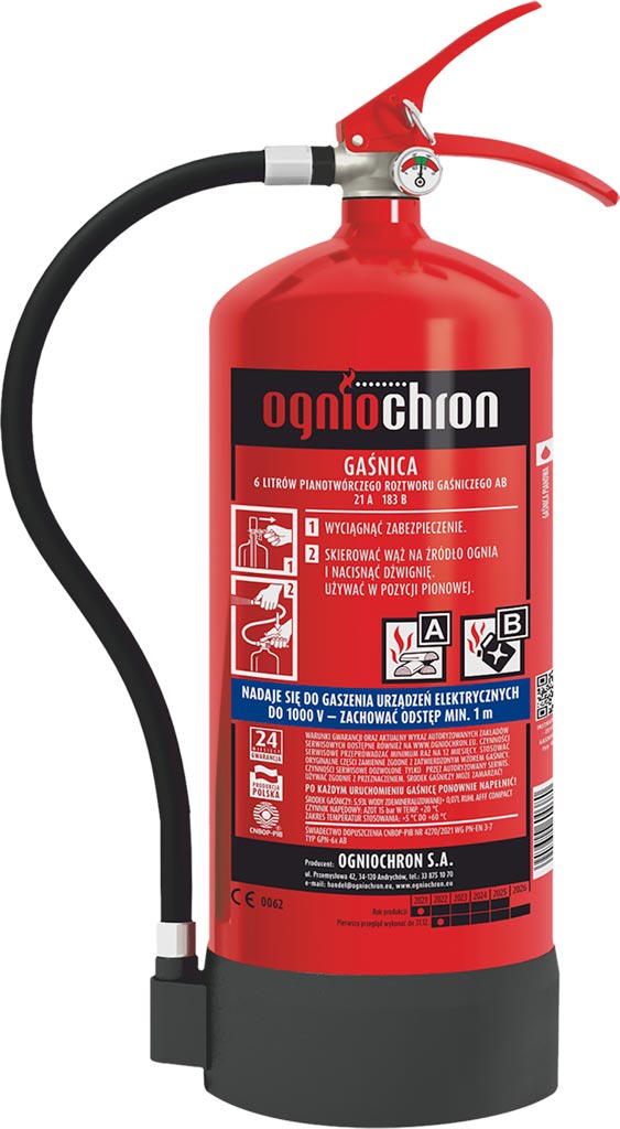 Gaśnica Pianowa 6 KG OGNIOCHRON czerwona