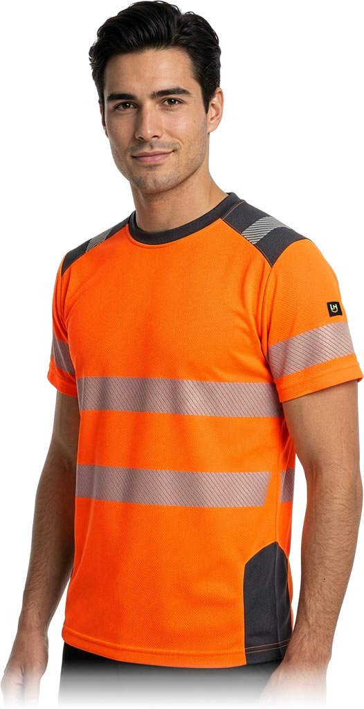 T-shirt O Intensywnej Widzialności L.HOLLMAN pomarańczowo-czarny