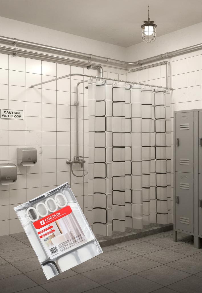 Zasłona Prysznicowa REIS transparentno-czarno-szara