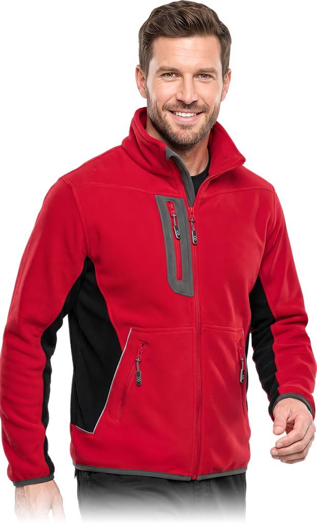 Bluza z Polaru Ochronna L.HOLLMAN czerwono-czarno-szara