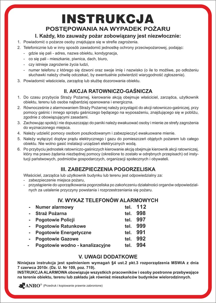 ZNAK Bezpieczeństwa ANRO