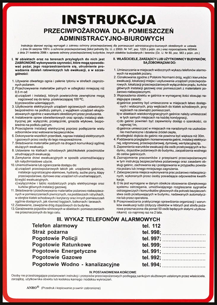 ZNAK Bezpieczeństwa ANRO
