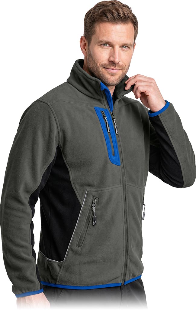 Bluza z Polaru Ochronna L.HOLLMAN ciemnoszaro-czarno-niebieska