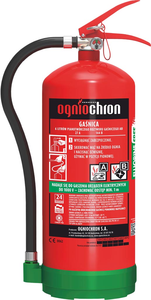Gaśnica Pianowa 6 KG OGNIOCHRON czerwona