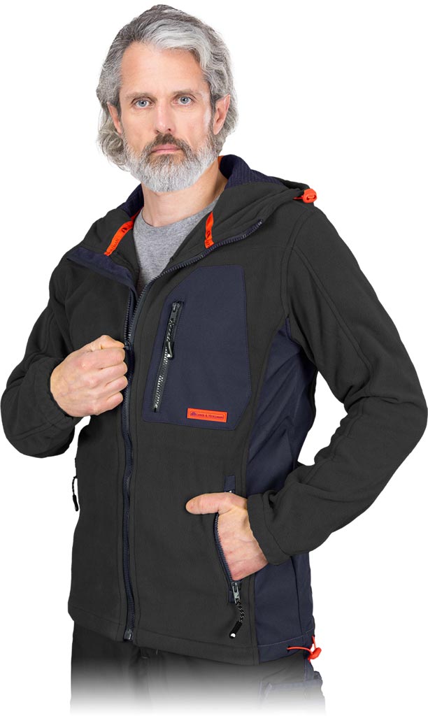 Bluza z Polaru Ochronna L.HOLLMAN czarno-granatowo-pomarańczowa